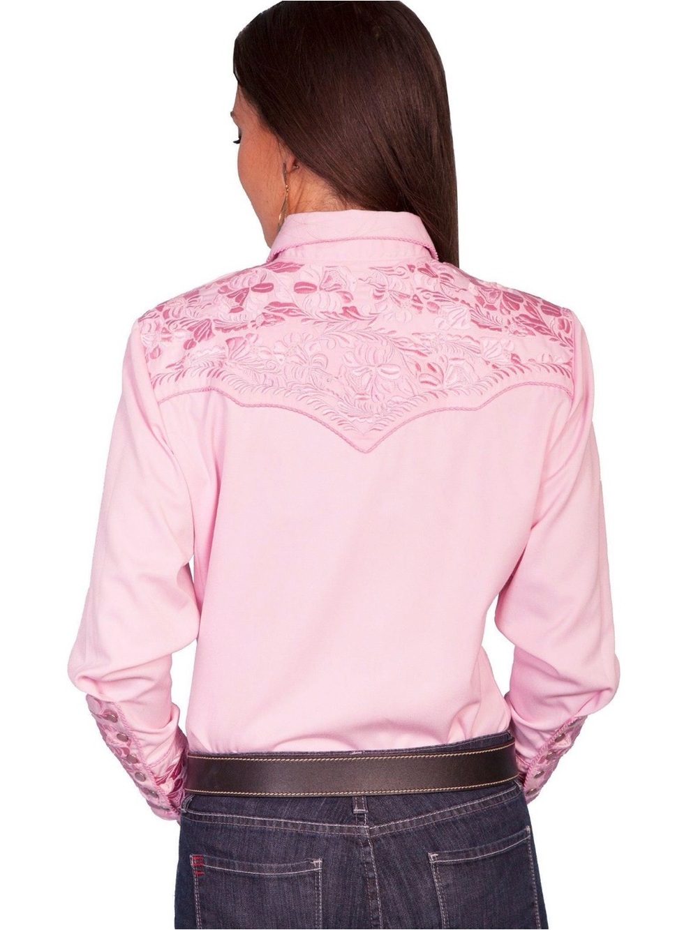 Scully Pink Embroidered Western Button-Down Shirt XS Pearl Snap Button Yoke